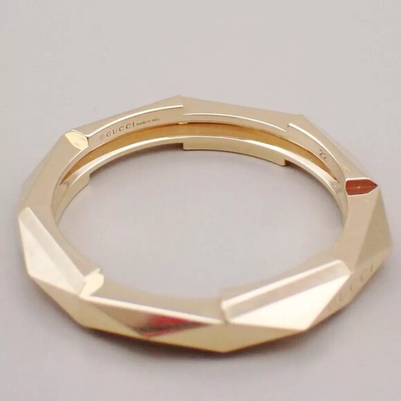 GUCCI Logo Link To Studded Ring Au750 (18K) Size 22 Yellow Gold Italy 25RK868 - Picture 13 of 13